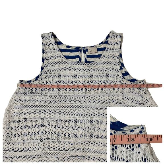 Anthropologie Postmark Crochet Lace Overlay Striped Swing Tank - White/Blue - M - Picture 4 of 11